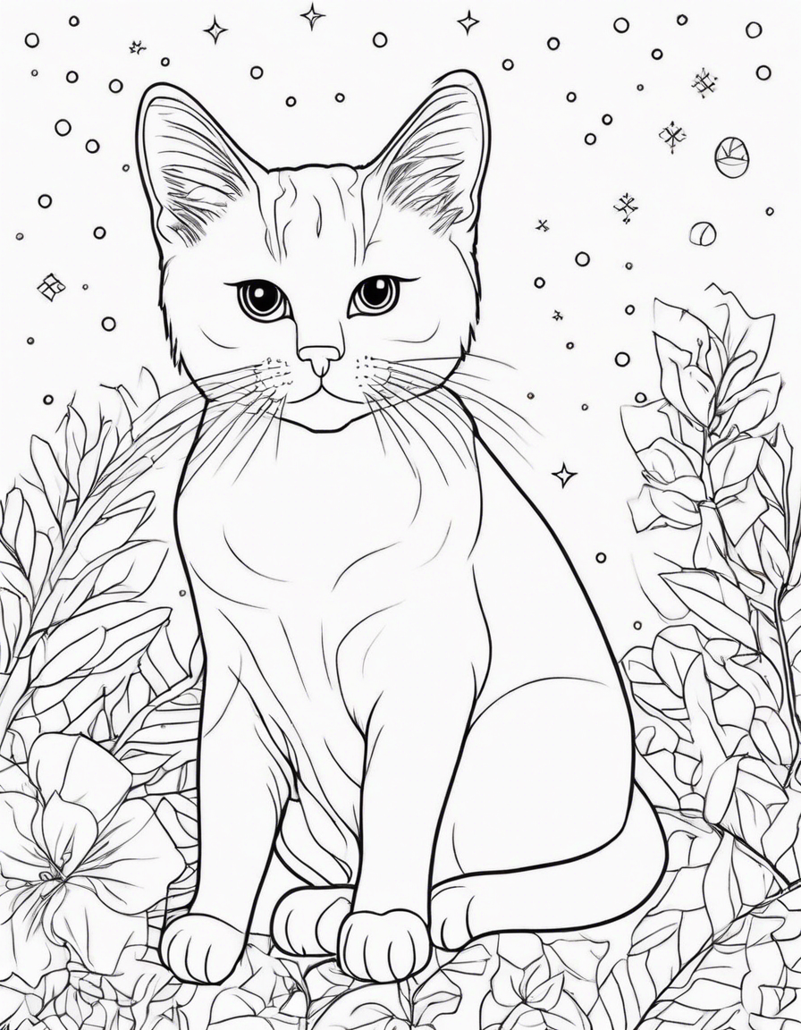 cute cat with christmas theme coloring page