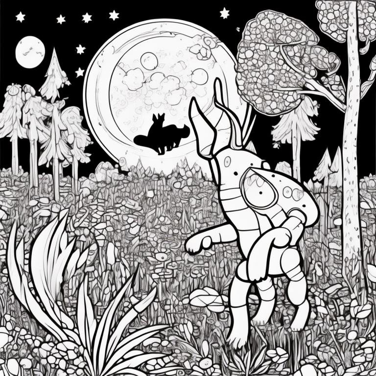 Design an adult coloring page featuring the shadow cat in a moonlit clearing, where various nocturnal creatures gather in an ancient ritual. The cat appears to be at the center of this gathering, as if leading the beings of the night in a harmonious act. Employ continuous line drawing style with simplistic lines, allowing for easy coloring. Capture the essence of a mystical moment with minimalist details and a serene atmosphere. Present the image in black and white against a white background, in line with the trending aesthetic on ArtStation. Ensure a sharp focus and finely detailed composition, creating an engaging experience for colorists. coloring page