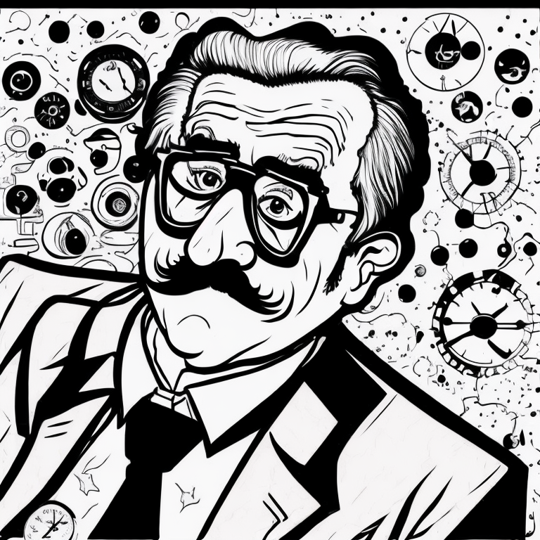 grandpa with a moustache and glasses who is a watchmaker for large french clocks coloring page