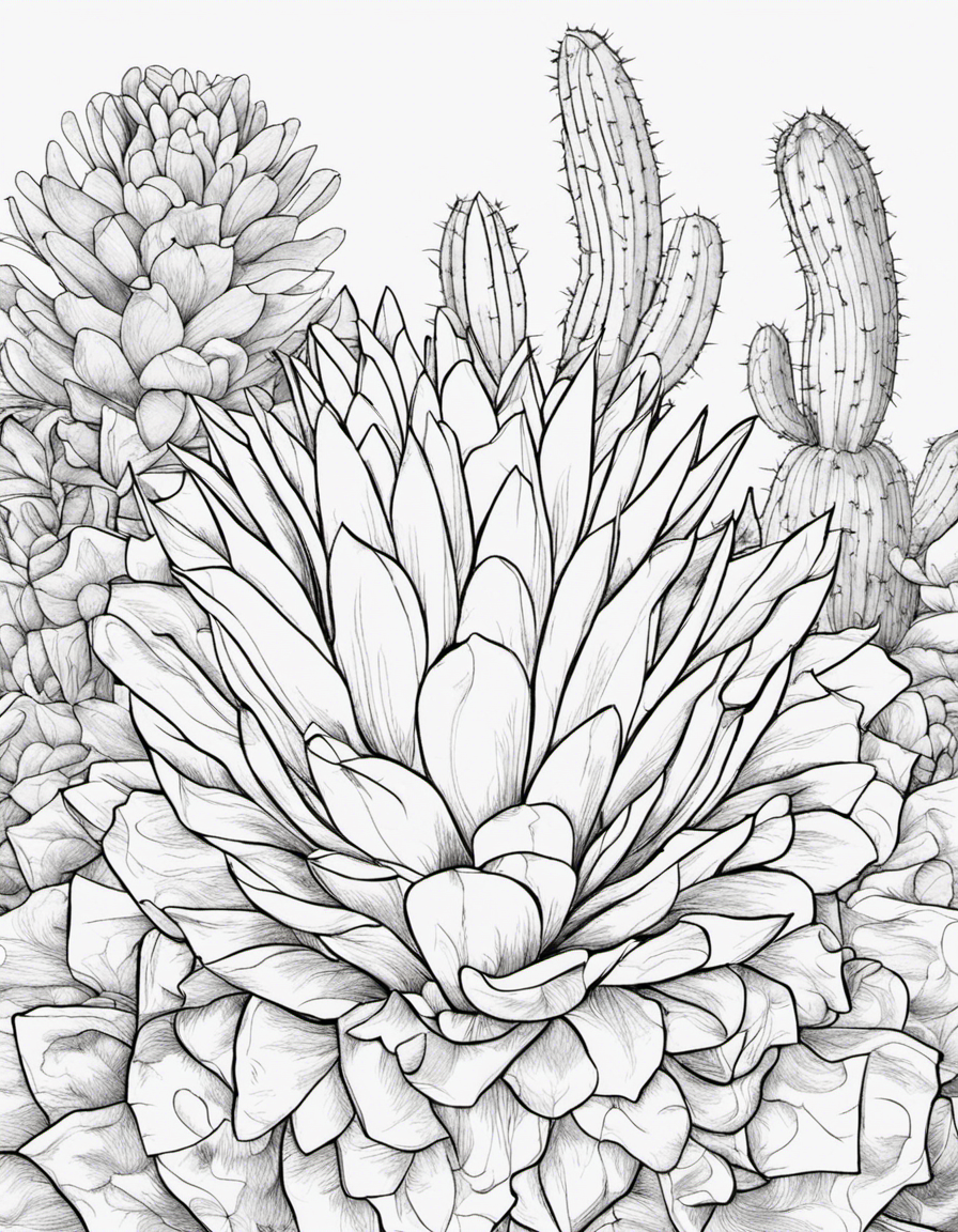 Therapeutic coloring book page of cactus 