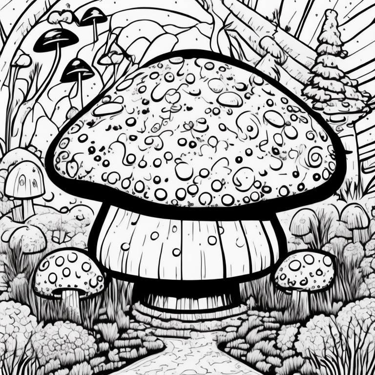 mushroom shaped house, cute coloring page