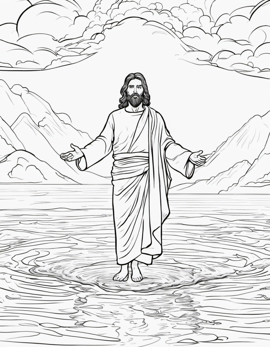A picture of Jesus walking on water coloring page