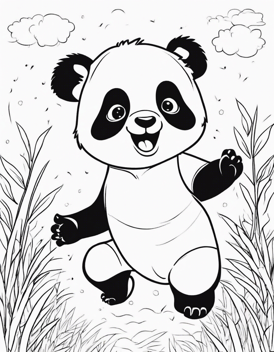 baby panda smiling and jumping coloring page