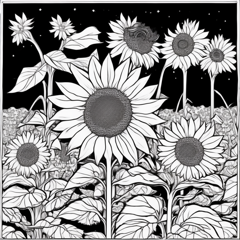 Sunflowers in a garden coloring page