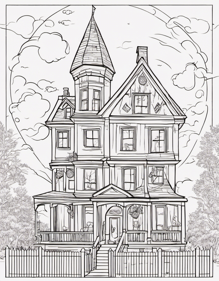 cartoon haunted house coloring page