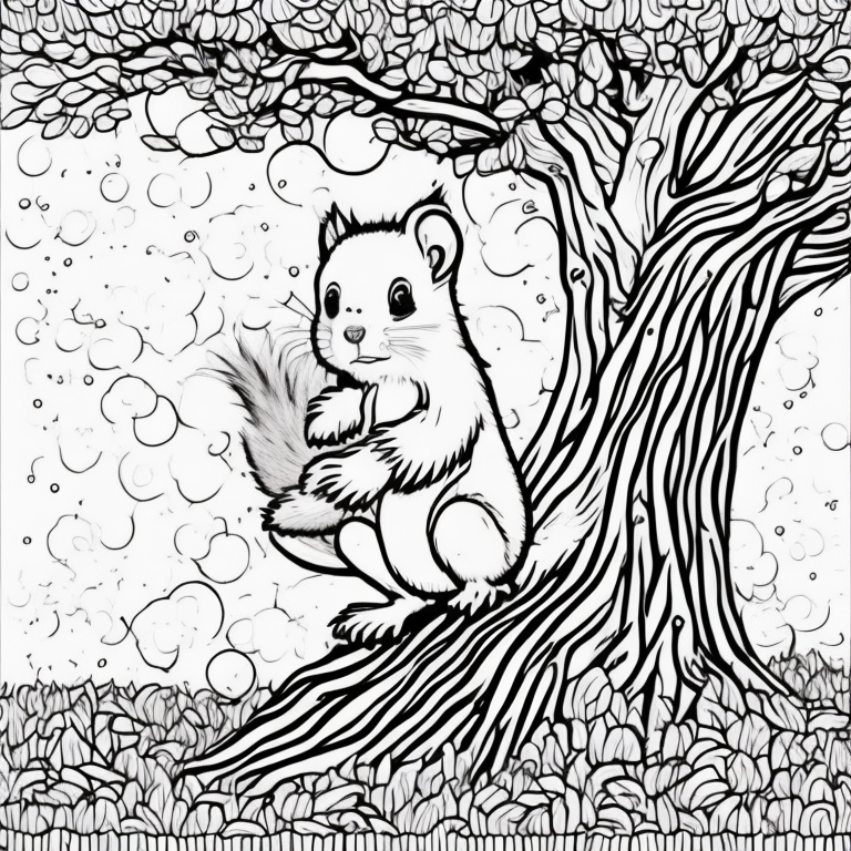 squirrells playing on a tree coloring page