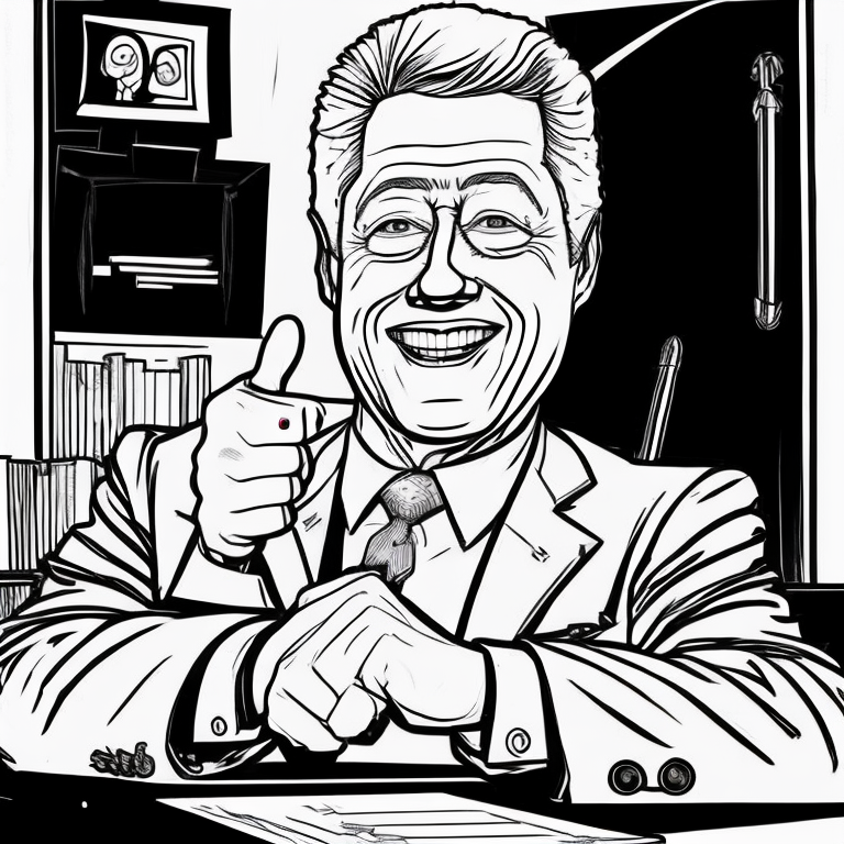 president clinton giving the thumbs up and smiling while sitting behind a desk in the oval office