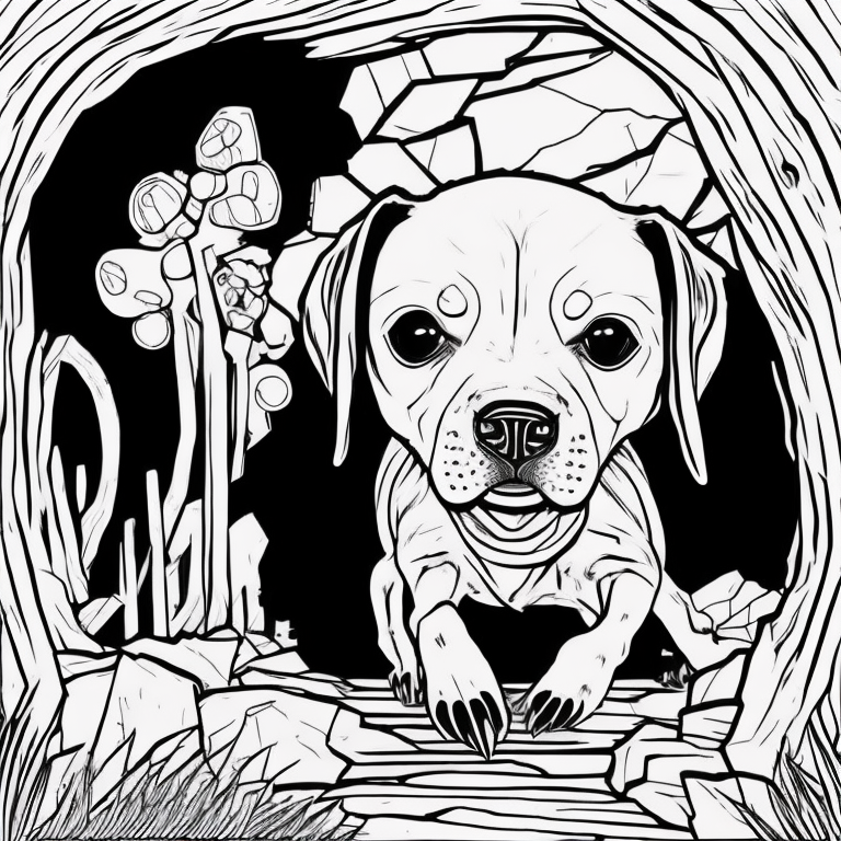 Castle cave dog art coloring page