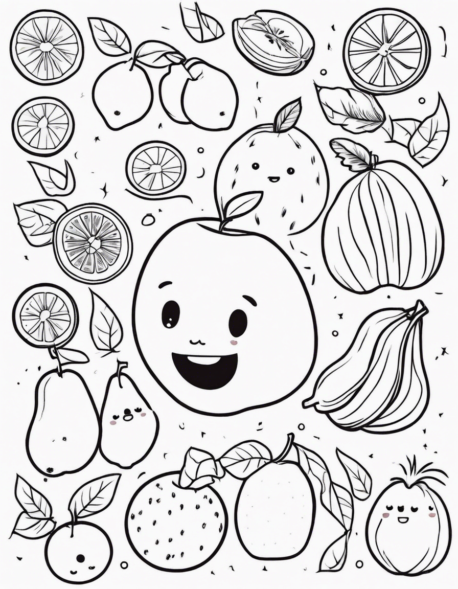 kawaii fruits coloring page