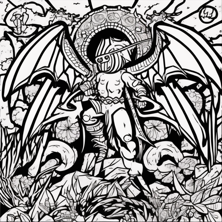 Angel and dragon coloring page