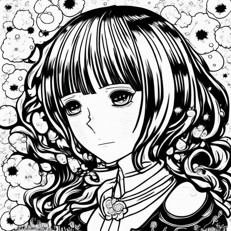 Menina anime de cabelo preso coloring page