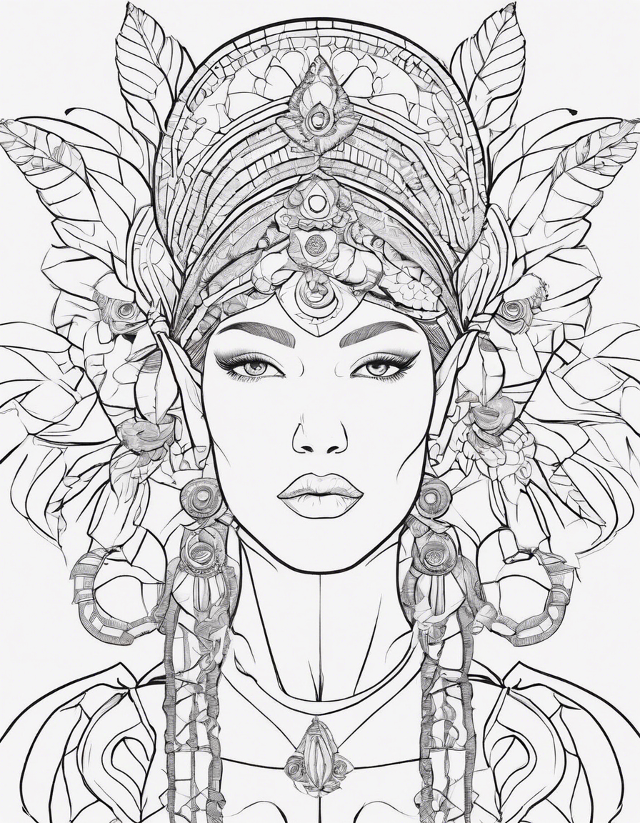 mulher com cocar indígena coloring page