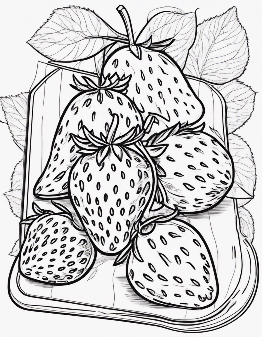 a strawberry on a cutting board coloring page