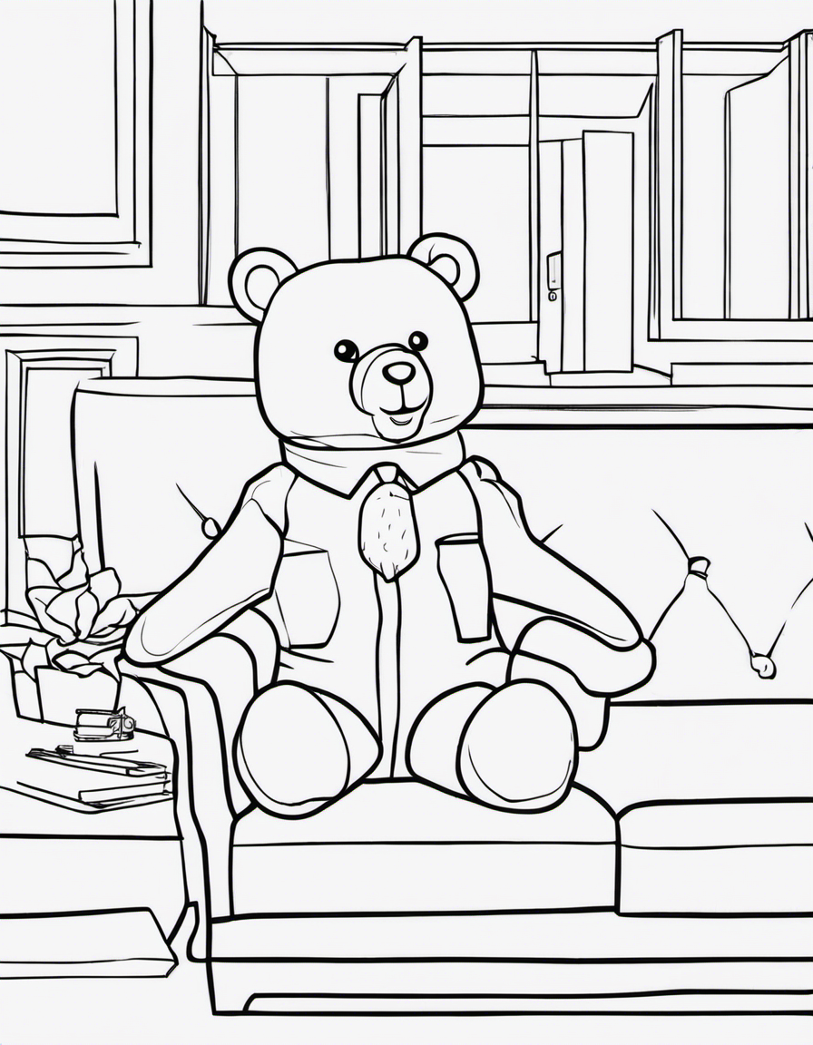 teddy bear on a couch coloring page