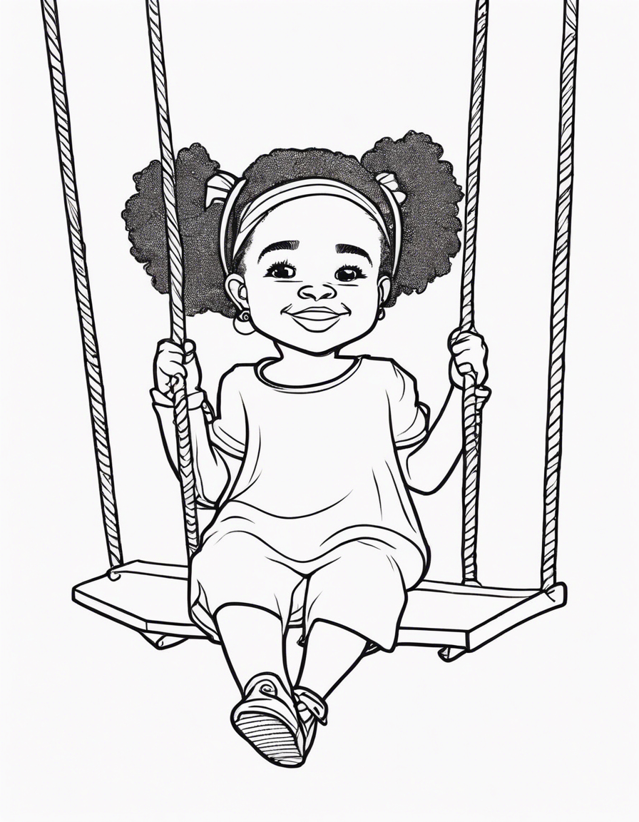 little black girl swinging on a swing coloring page