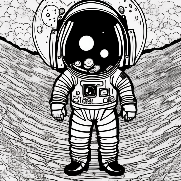 boy in space suit looking at earth from the moon coloring page