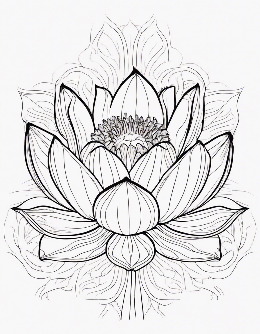 Lotus Flower Blooming at Sunrise: A lotus flower blooming at sunrise, symbolizing purity, enlightenment, and spiritual growth. coloring page