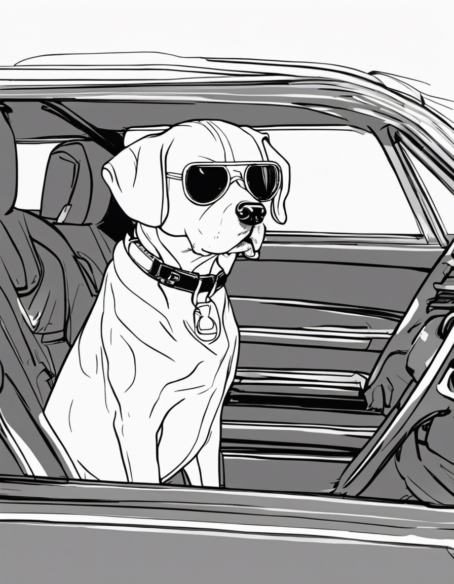 dog with goggle on driving a car