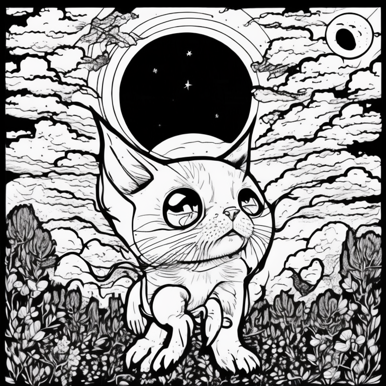 gato volando a la luna coloring page