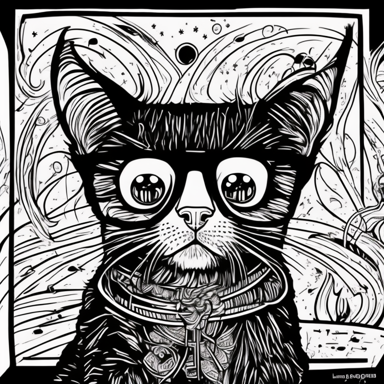 Crie um desenho realista de um gato saindo das sombras em cima de um telhado de um prédio antigo e ruas vazias, em uma noite de lua cheia. coloring page