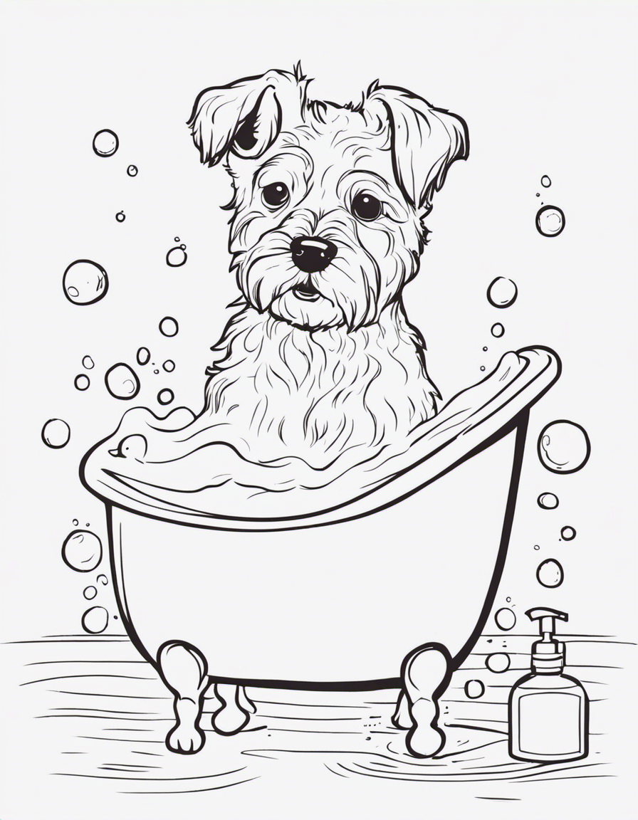 super cute dog getting a bath coloring page