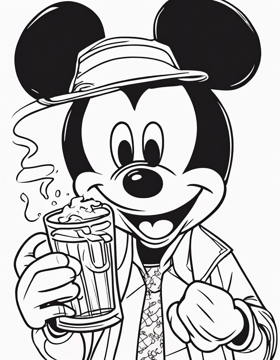 Mickey mouse drinking beer coloring page