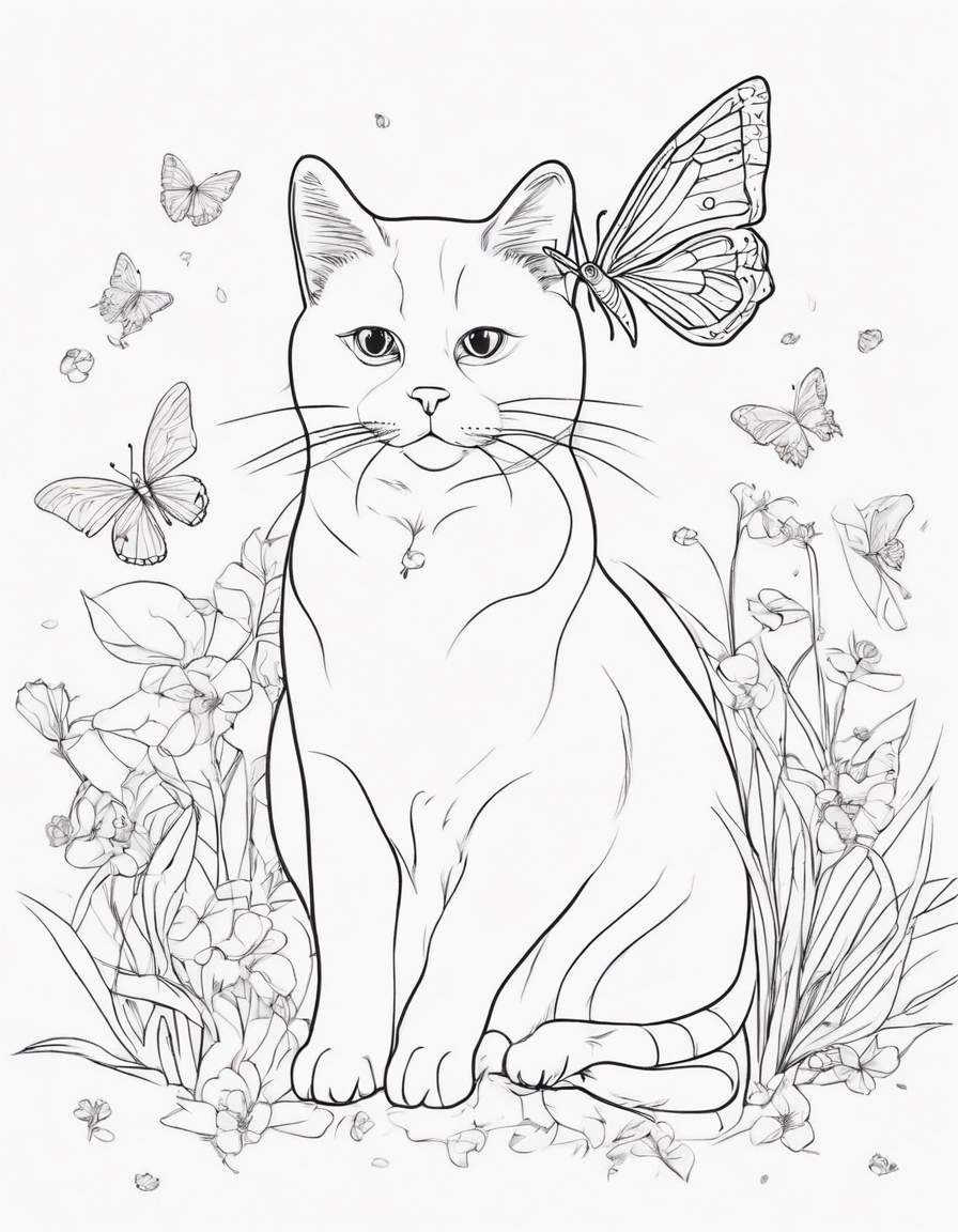 cat playing with butterfly coloring page