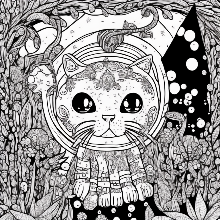 Create an adult coloring page capturing the shadow cat's presence during a serene moonlit ceremony. Illustrate lanterns gently floating on a tranquil lake, casting a soft reflection. Convey the essence of ancestral spirits guided by lantern light. Craft the scene with intricate details, excluding extra shading or colors for an immersive hand-coloring experience.