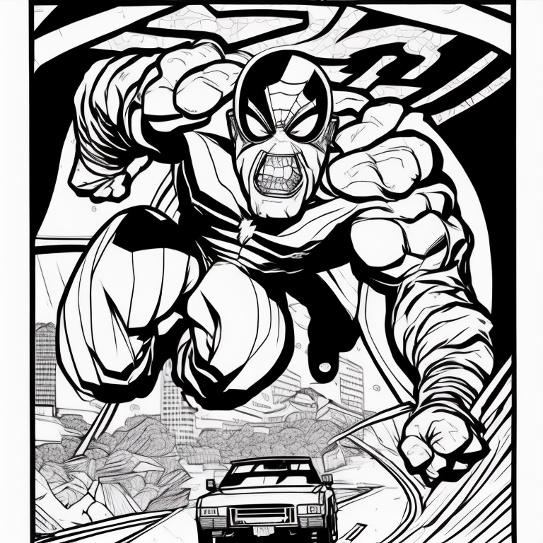 spiderman driving car with hulk form coloring page