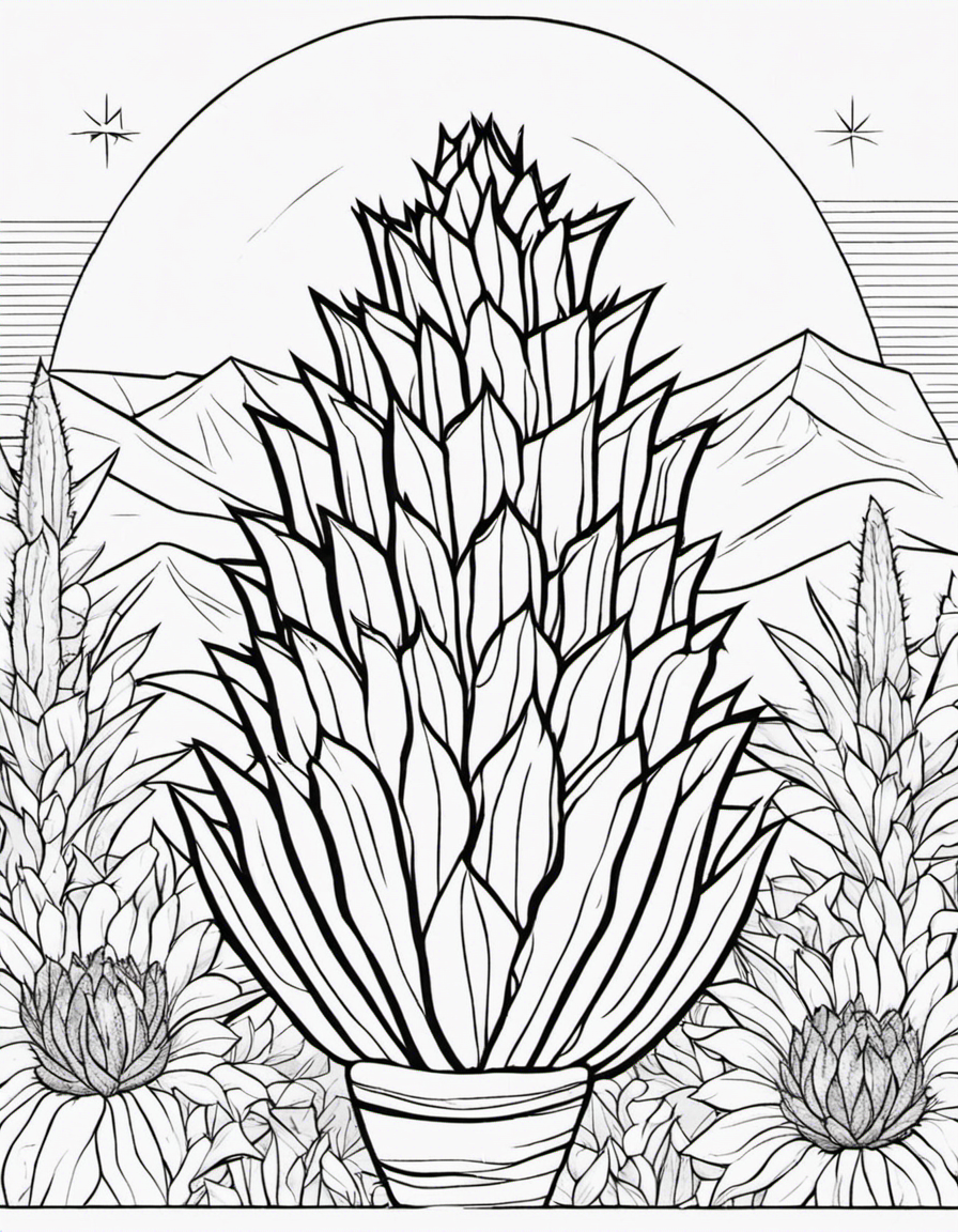 Detailed coloring book page of cactus  for advanced colorists coloring page