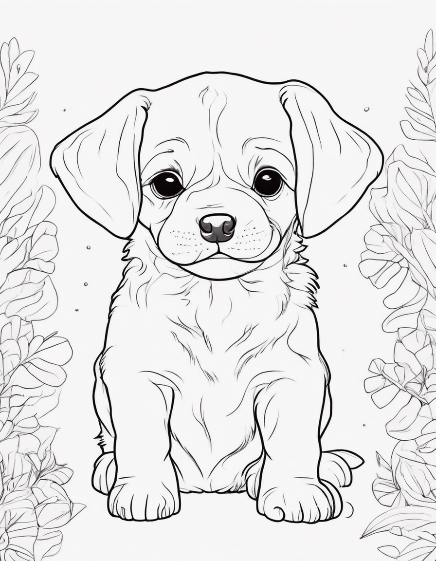 cartony cute puppy who was sad and became happy  coloring page