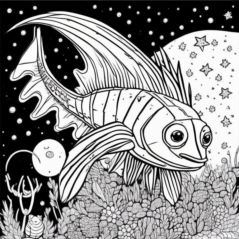 peixe preto e branco para colorir com fundo branco coloring page