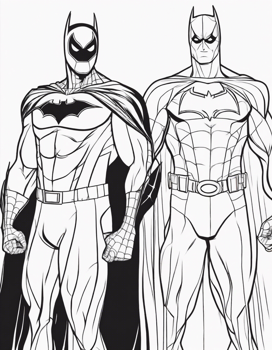 Spider-Man and Batman standing next to each other coloring page