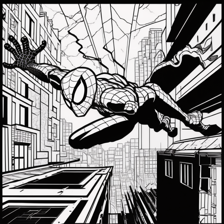 Spiderman flying between buildings 