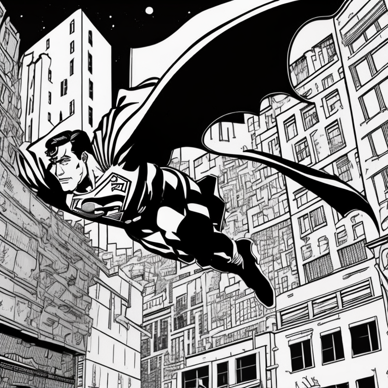 superman flying between buildings coloring page