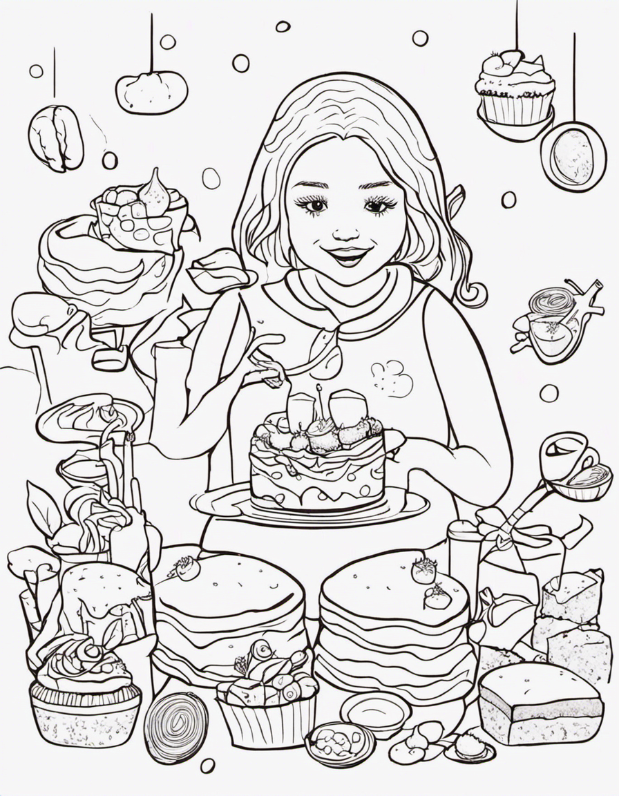 mercat playing with cakey coloring page