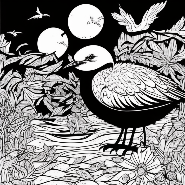 Birds on the beach in a sunny day coloring page