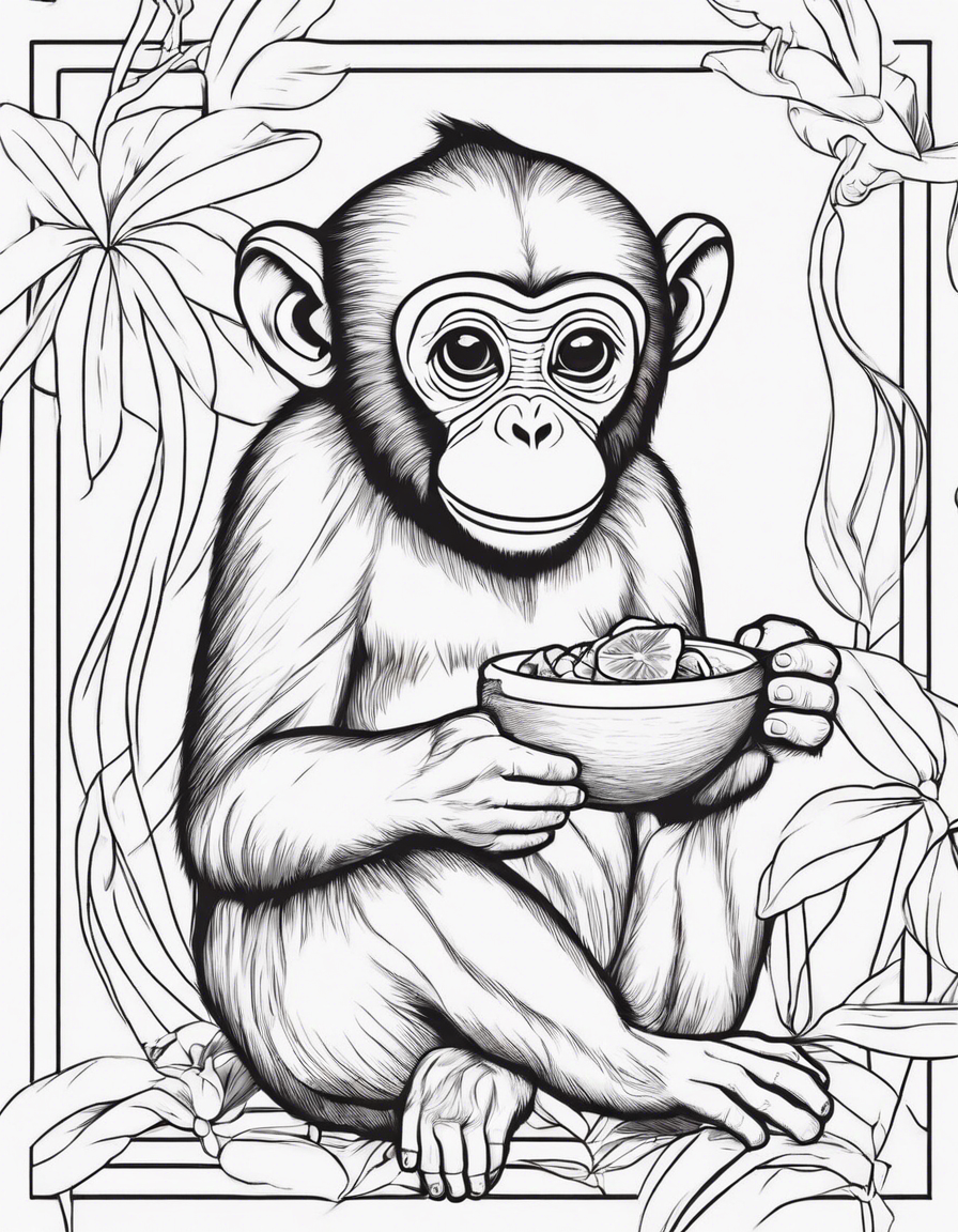 monkey eating banana coloring page