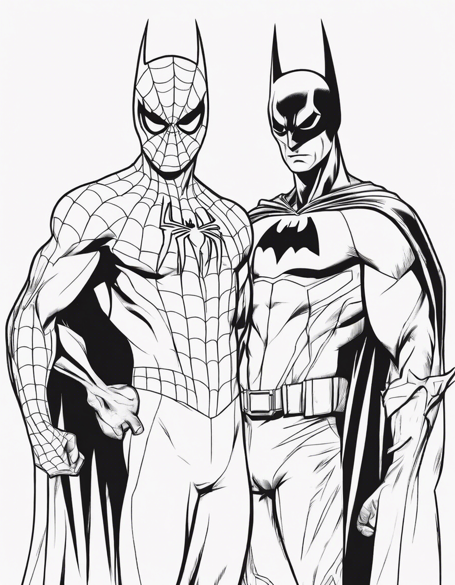 Spider-Man and Batman standing next to each other coloring page