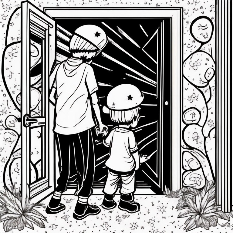 Boy opening a door for his mother coloring page