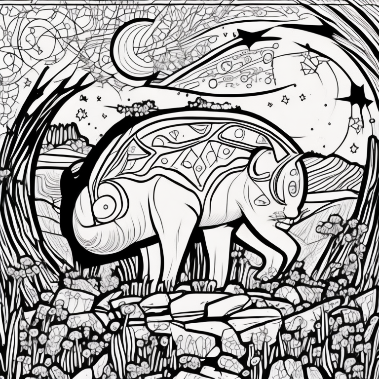 Design an adult coloring page depicting the shadow cat at the peak of a moonlit cliff, with nighttime winds whispering around. Utilize a continuous line drawing style with simple lines, suitable for easy coloring while maintaining a realistic approach. Capture the essence of cosmic wisdom and transformation through minimalist details and a serene ambiance. Present the image in black and white against a white background, aligning with the contemporary aesthetic trends seen on platforms such as ArtStation. Ensure a clear focus and intricate composition, providing colorists with an engaging and spiritually enlightening coloring experience. coloring page