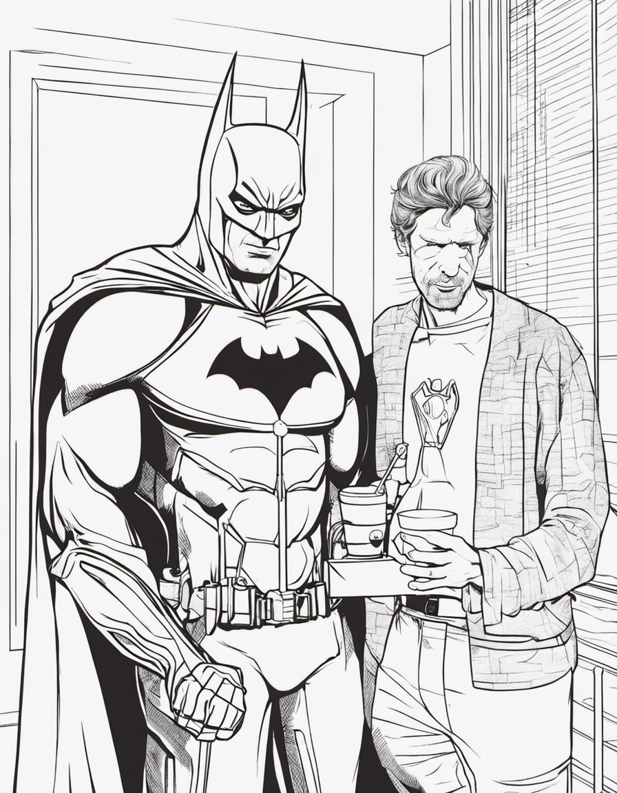 Batman having a milkshake with spiderman  coloring page