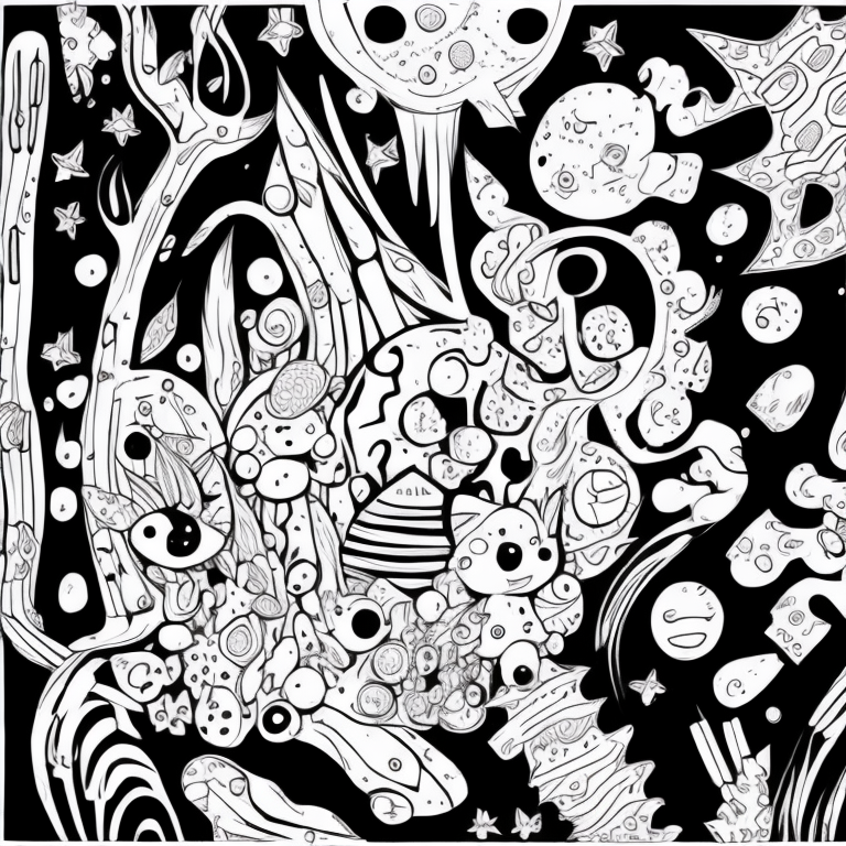 playful and whimsical organic shapes, patterns and forms coloring page