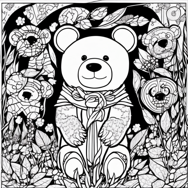 coloring pages for kids, bear, cute style, thick lines coloring page