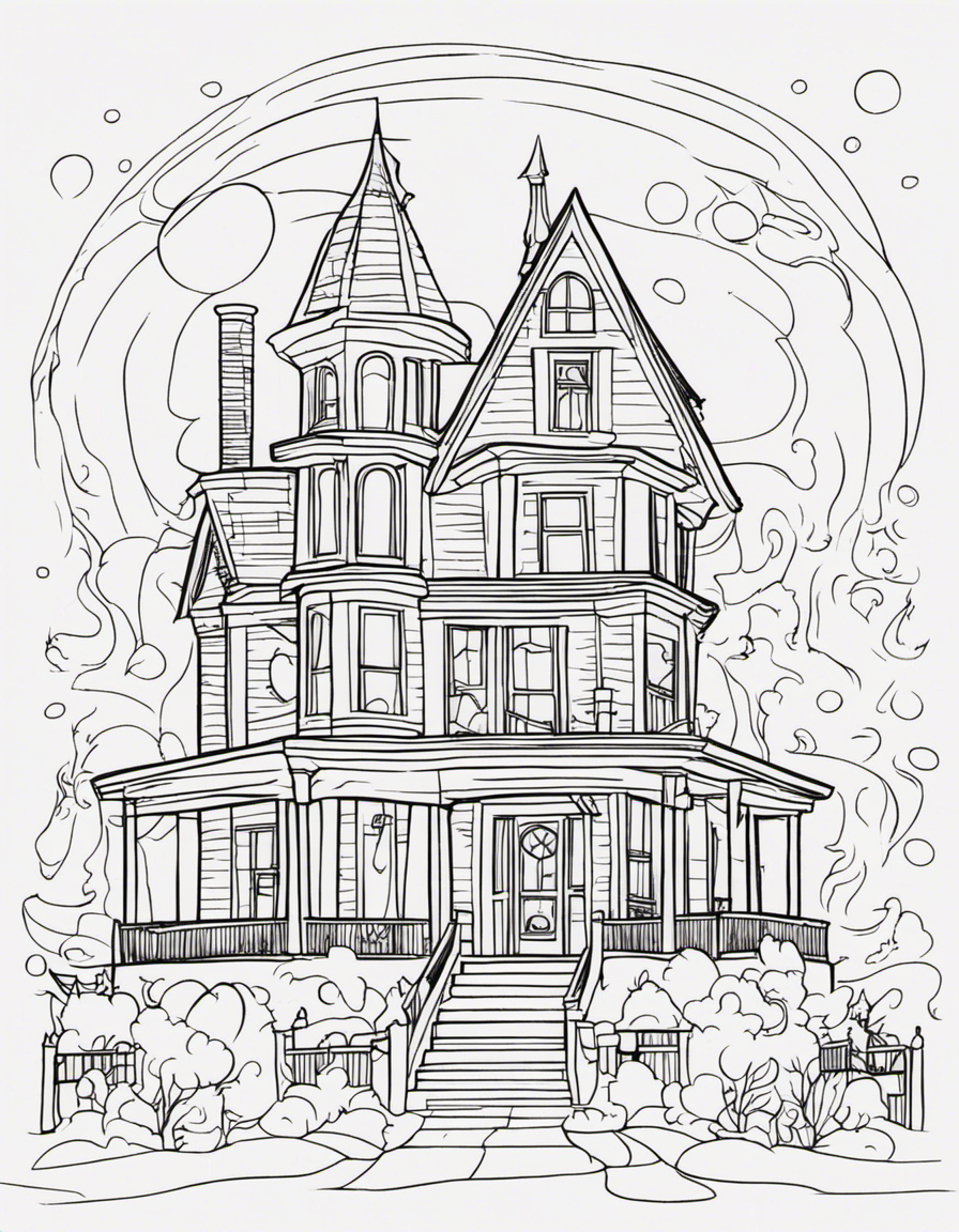 cartoon haunted house coloring page