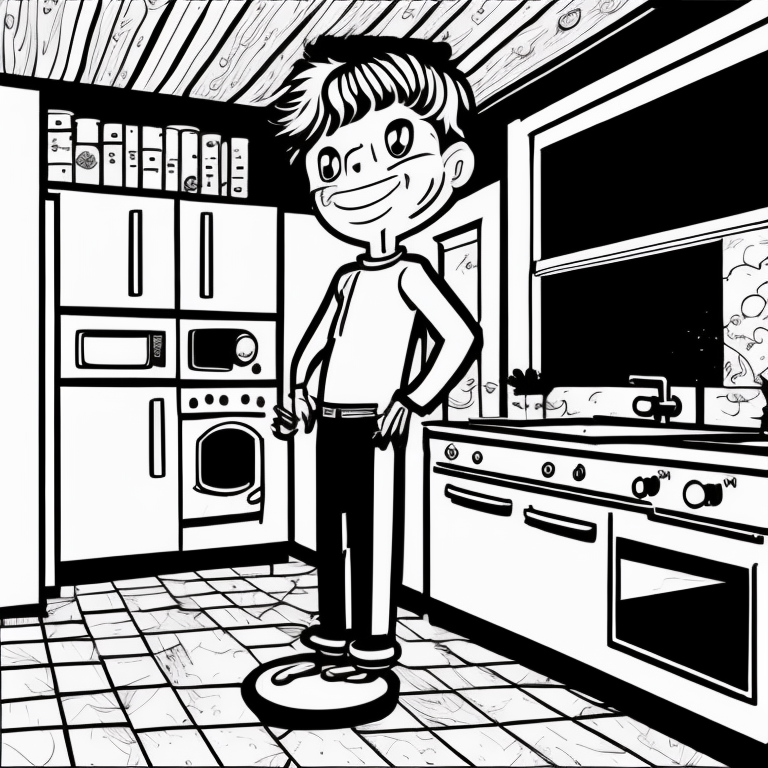 boy in kitchen coloring page