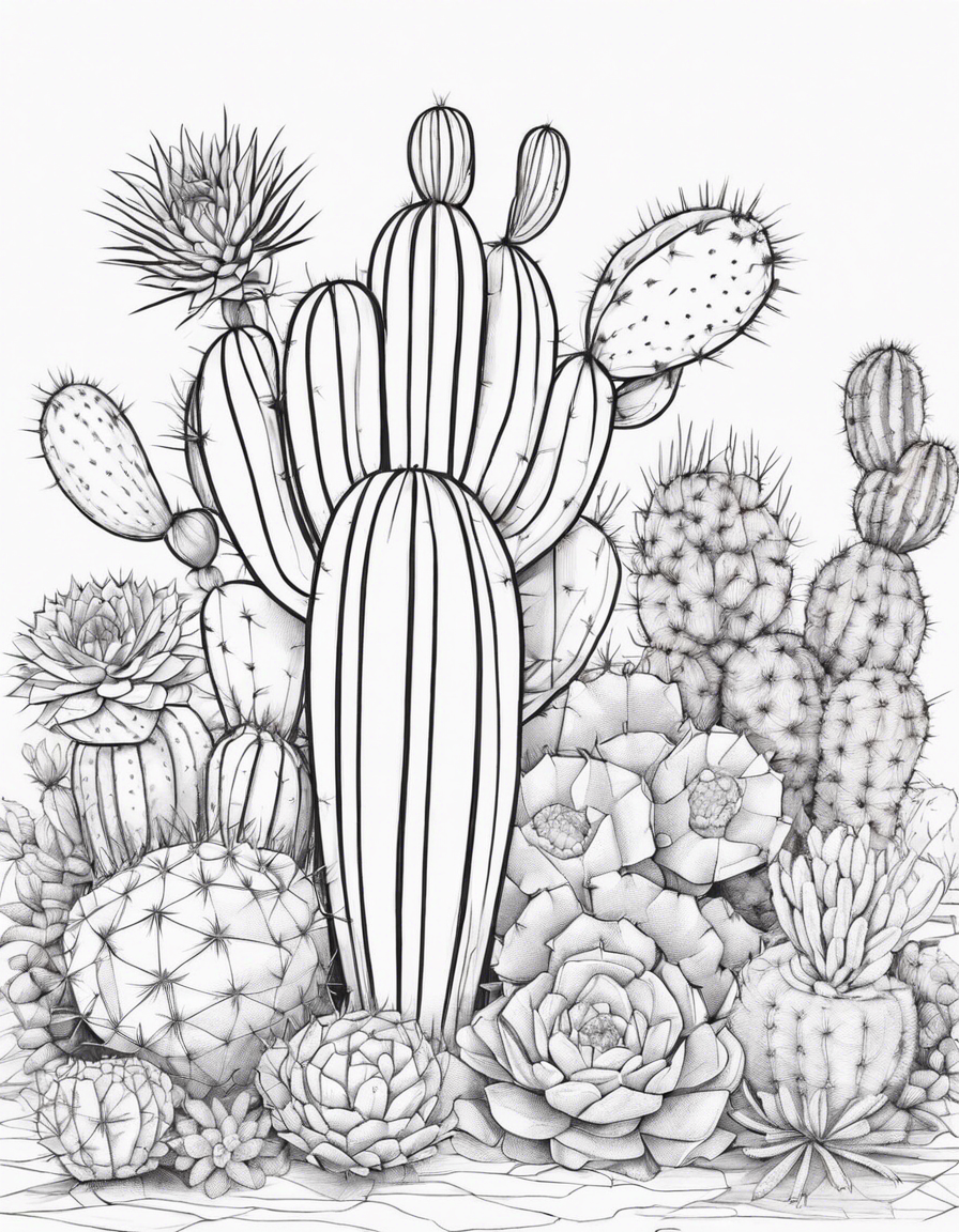 Cactus garden coloring page