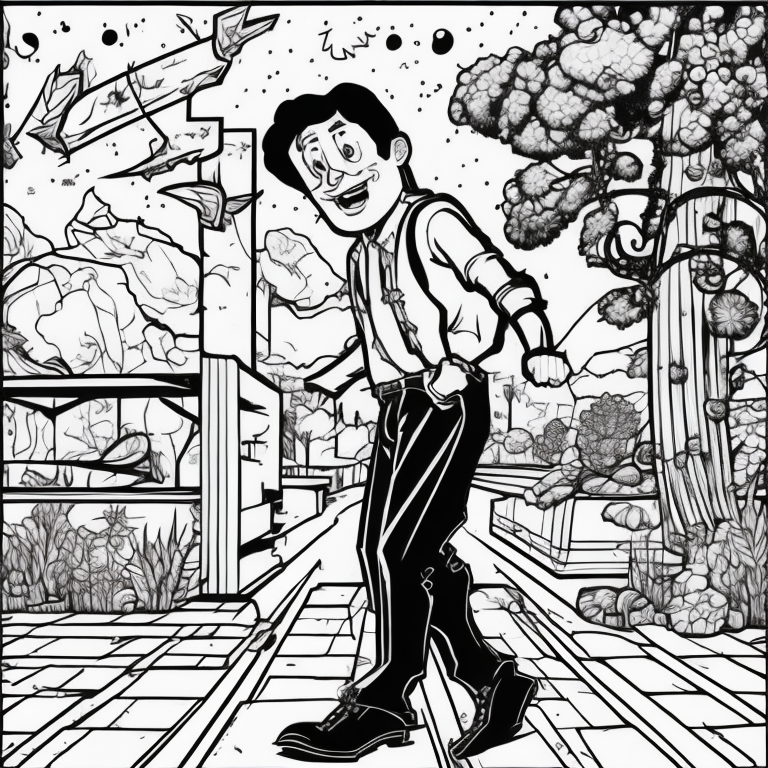 Um homem a vender uma caaa com piscina coloring page