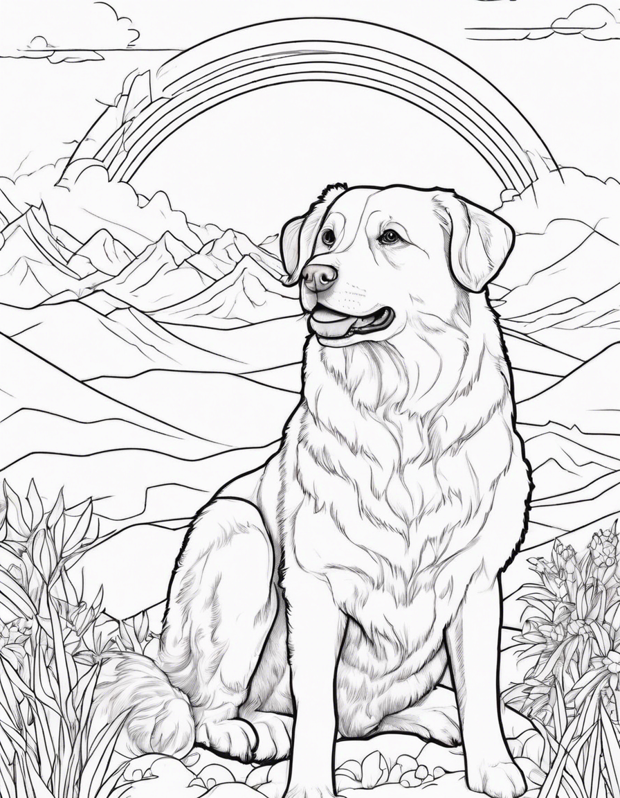 skye with rainbow in the background coloring page