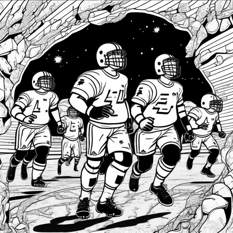 une equipe de football dans un stade de football quantique coloring page